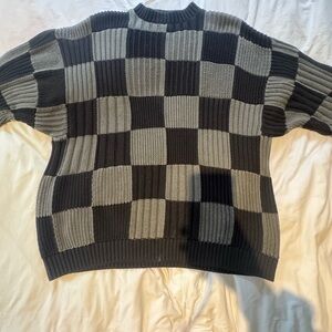 Balenciaga Black and Gray Checkered Crewneck Sweater